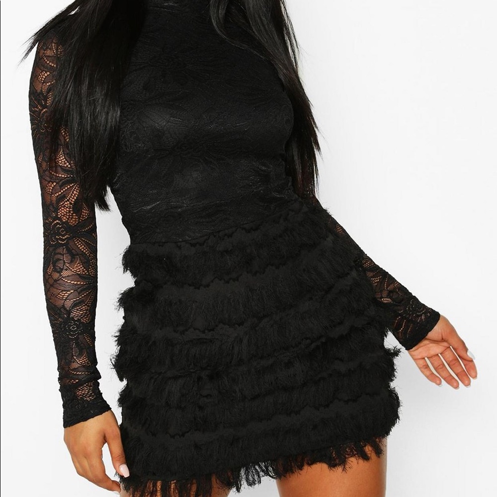 Nice lace high neck mini dress. Perfect for date night or girls night!
